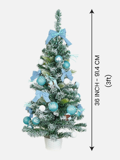 3 feet Pastel Blue Swirl Snowy Bushy Christmas Tree readily filled with ball ornament and Fillers