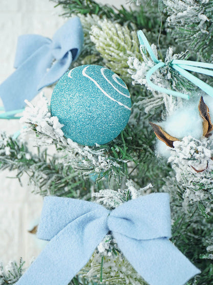 3 feet Pastel Blue Swirl Snowy Bushy Christmas Tree readily filled with ball ornament and Fillers