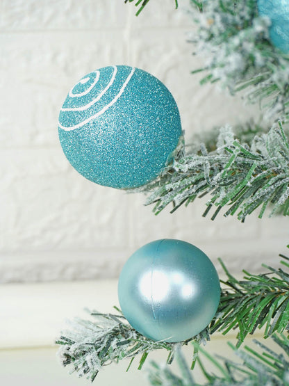 3 feet Pastel Blue Swirl Snowy Bushy Christmas Tree readily filled with ball ornament and Fillers