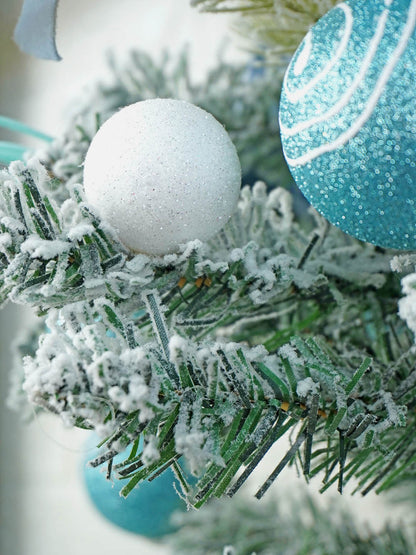 3 feet Pastel Blue Swirl Snowy Bushy Christmas Tree readily filled with ball ornament and Fillers