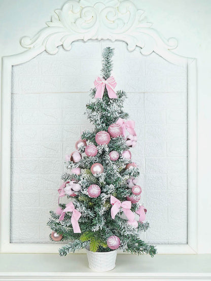 3 feet pastel Pink Swirl snowy Bushy Christmas Tree filled with balls and ornament Fillers