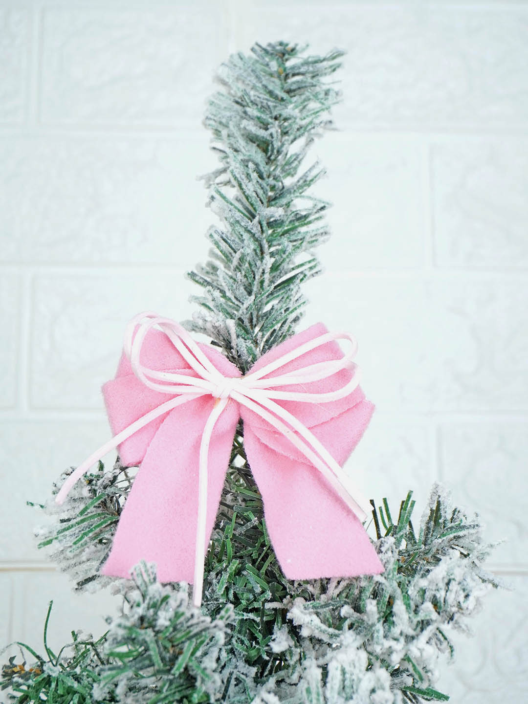 3 feet pastel Pink Swirl snowy Bushy Christmas Tree filled with balls and ornament Fillers