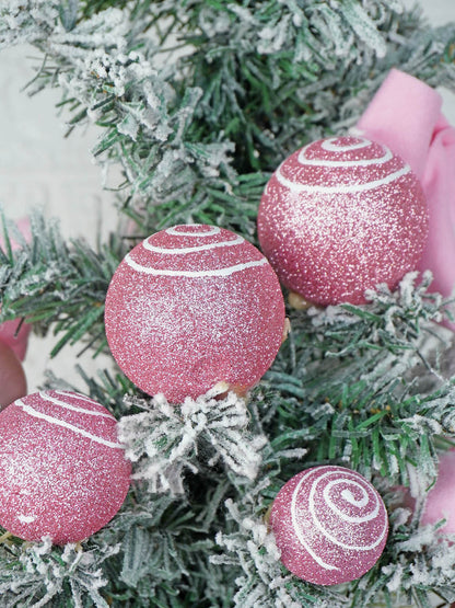 3 feet pastel Pink Swirl snowy Bushy Christmas Tree filled with balls and ornament Fillers