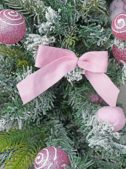 3 feet pastel Pink Swirl snowy Bushy Christmas Tree filled with balls and ornament Fillers