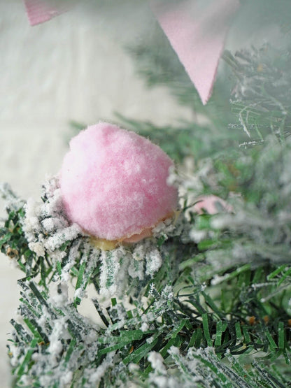 3 feet pastel Pink Swirl snowy Bushy Christmas Tree filled with balls and ornament Fillers