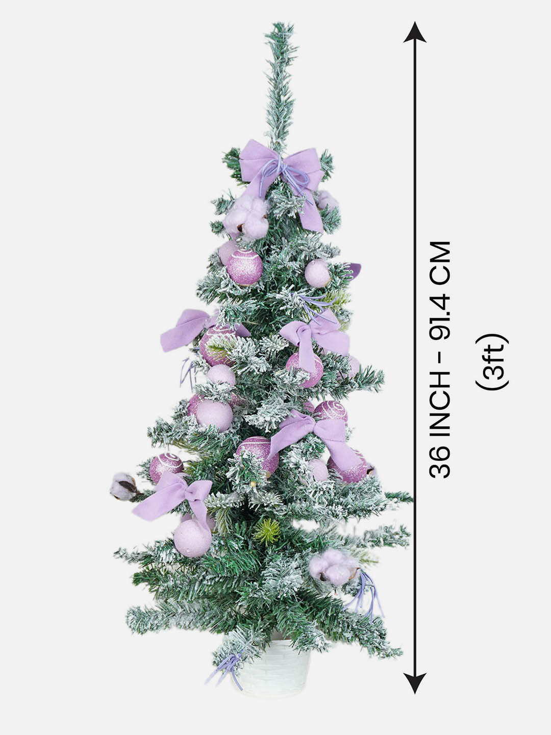 3 feet Pastel Purple Swirl Snowy Bushy Christmas Tree filled with balls and ornament Fillers