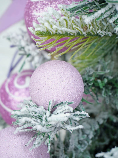 3 feet Pastel Purple Swirl Snowy Bushy Christmas Tree filled with balls and ornament Fillers