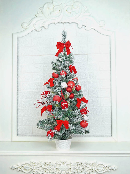 3 feet Red Swirl Frosty Bushy Christmas Tree filled with balls and ornament Fillers