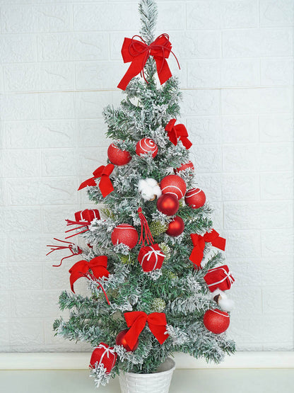 3 feet Red Swirl Frosty Bushy Christmas Tree filled with balls and ornament Fillers