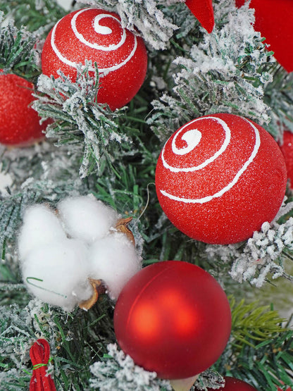 3 feet Red Swirl Frosty Bushy Christmas Tree filled with balls and ornament Fillers