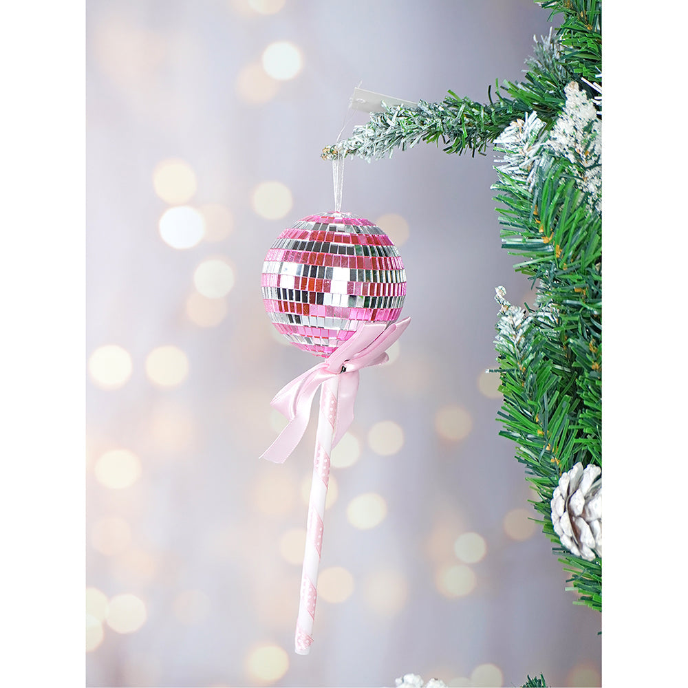 4 pcs Pink Shiny Disco themed medium Sized candy shaped Christmas Tree Ornaments