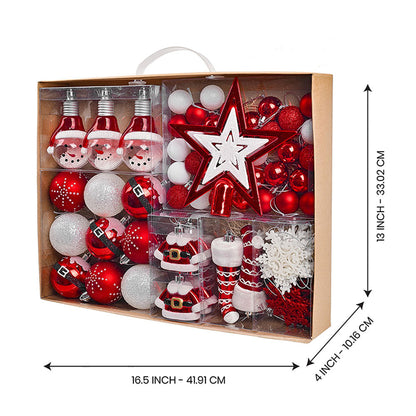 70 pcs Red & White Santa Claus themed Christmas Balls tree hanging, Xmas Decoration set.