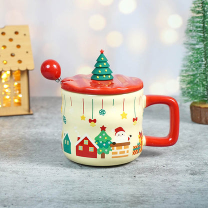 Chimney Santa themed Christmas Mug with 3d christmas tree Lid and Stainless Spoon.