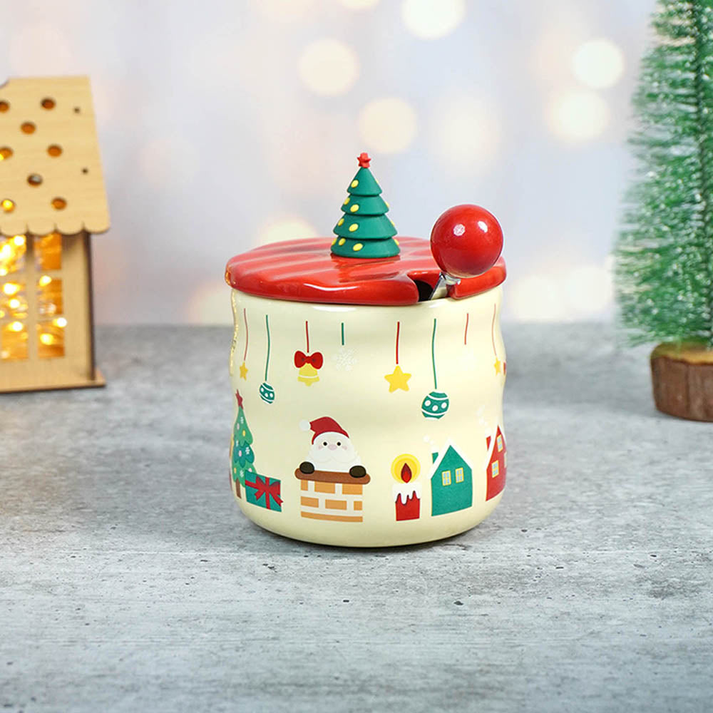 Chimney Santa themed Christmas Mug with 3d christmas tree Lid and Stainless Spoon.