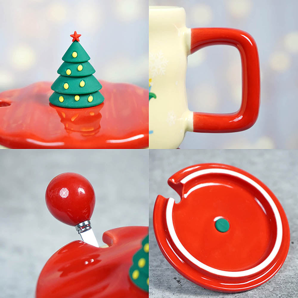 Chimney Santa themed Christmas Mug with 3d christmas tree Lid and Stainless Spoon.