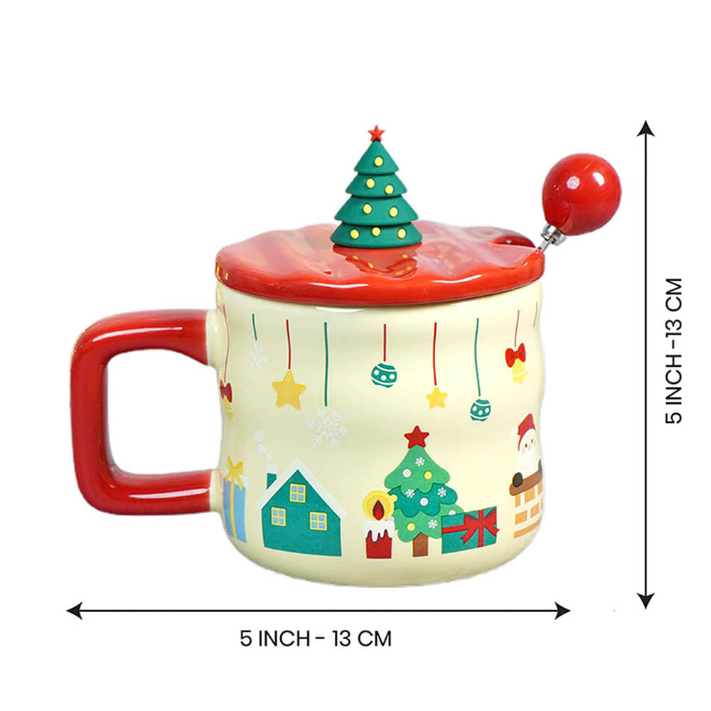 Chimney Santa themed Christmas Mug with 3d christmas tree Lid and Stainless Spoon.