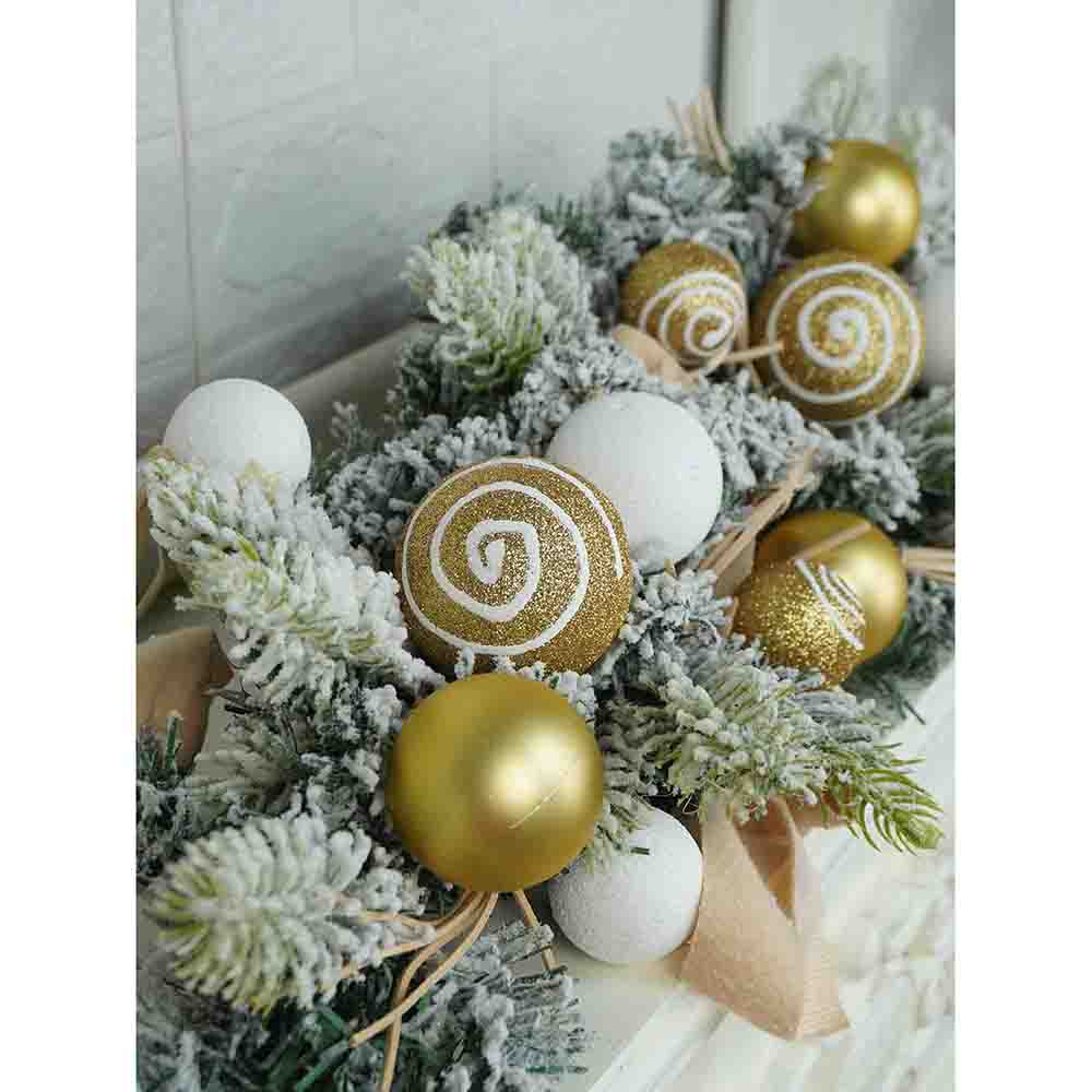 Gold Swirl Snow Frosted & Ornament Fillers Bushy Christmas Door Garland for Christmas Décor, 2 feet