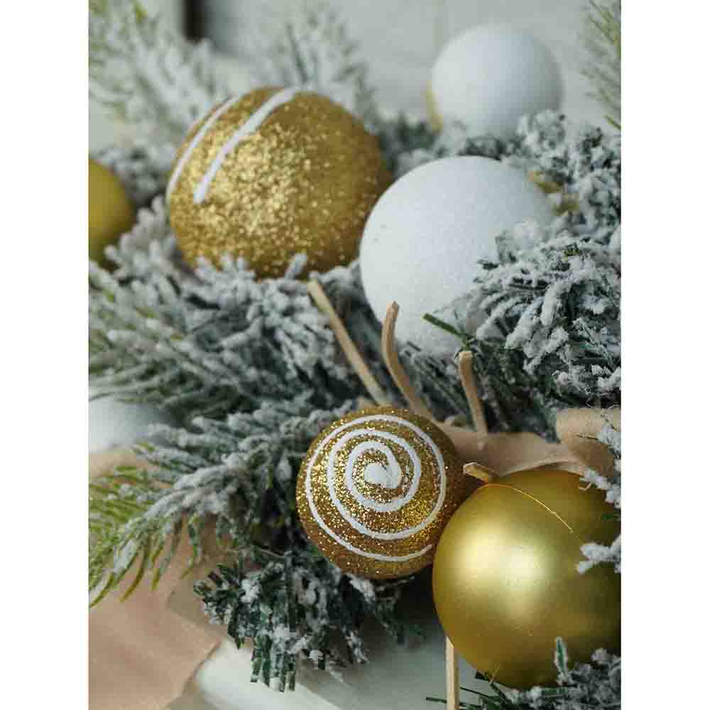 Gold Swirl Snow Frosted & Ornament Fillers Bushy Christmas Door Garland for Christmas Décor, 2 feet