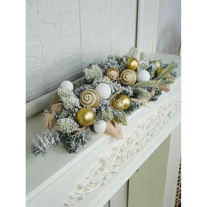 Gold Swirl Snow Frosted & Ornament Fillers Bushy Christmas Door Garland for Christmas Décor, 2 feet