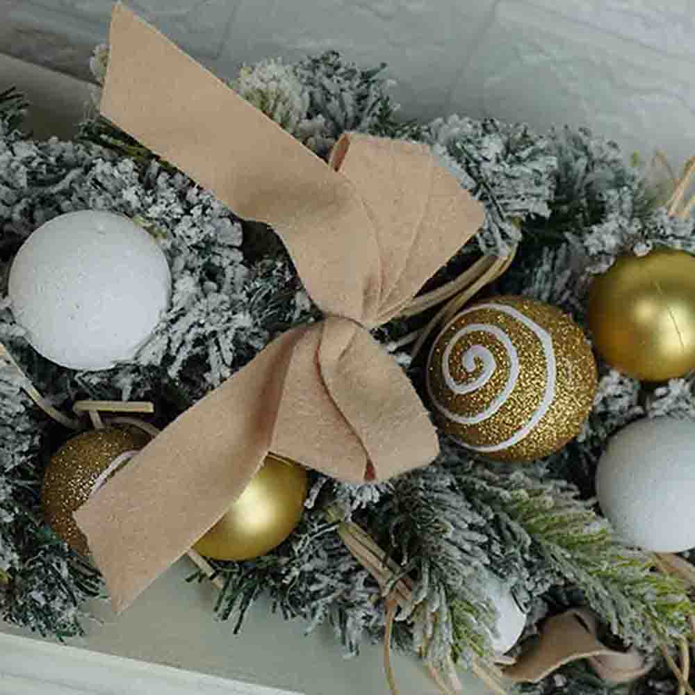 Gold Swirl Snow Frosted & Ornament Fillers Bushy Christmas Door Garland for Christmas Décor, 2 feet