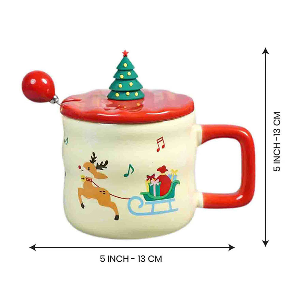 Christmas Character Faces Christmas Mug with 3d christmas tree Lid and Stainless Spoon.