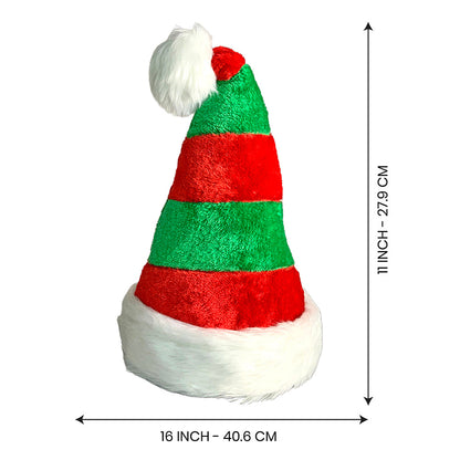 Green & Red Stripes Furry Velvet Christmas Party Hat