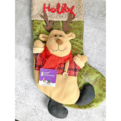 Holly Lettering Reindeer Christmas Stocking, 18 inches