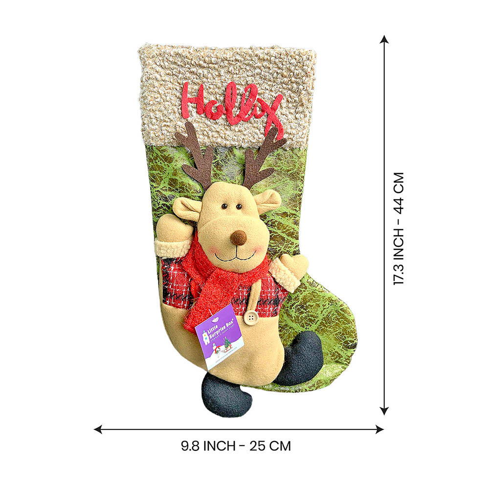 Holly Lettering Reindeer Christmas Stocking, 18 inches