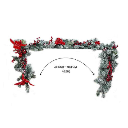 Berry & Bows themed Red & White Bushy Christmas garland with fillers, 6.5 feet