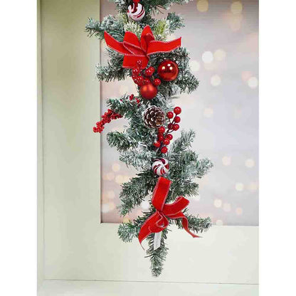 Berry & Bows themed Red & White Bushy Christmas garland with fillers, 6.5 feet