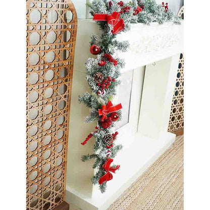 Berry & Bows themed Red & White Bushy Christmas garland with fillers, 6.5 feet