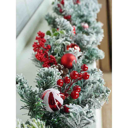 Berry & Bows themed Red & White Bushy Christmas garland with fillers, 6.5 feet