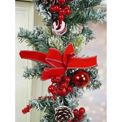 Berry & Bows themed Red & White Bushy Christmas garland with fillers, 6.5 feet