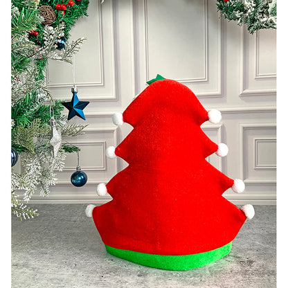 3d Red Pompom Christmas Tree shaped Velvet Plush Christmas Party Hat