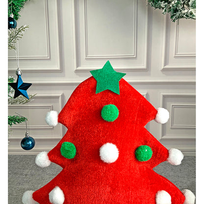 3d Red Pompom Christmas Tree shaped Velvet Plush Christmas Party Hat