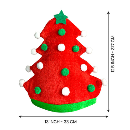 3d Red Pompom Christmas Tree shaped Velvet Plush Christmas Party Hat