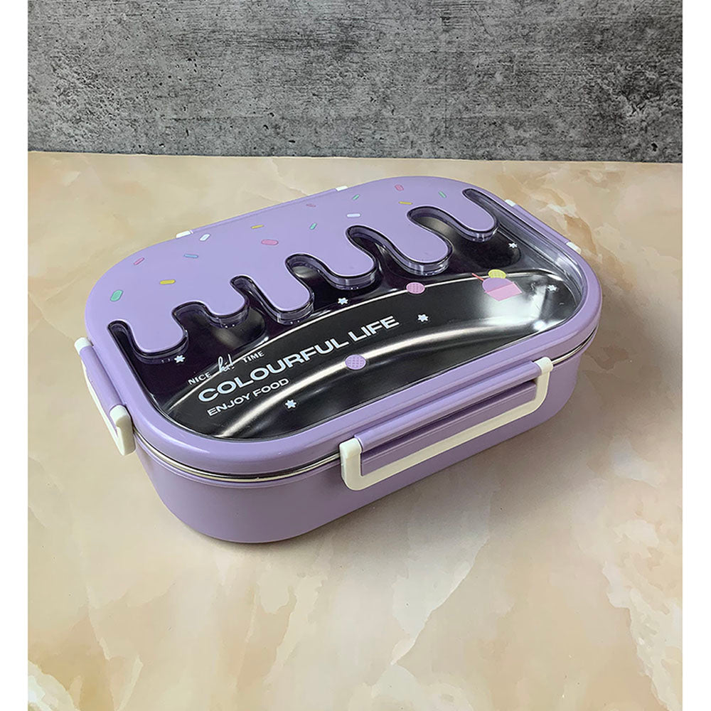 Little Surprise Box Purple Icecream Drip Big Size Stainless Steel Lunch Box with  for Kids & Adults, 1300ml