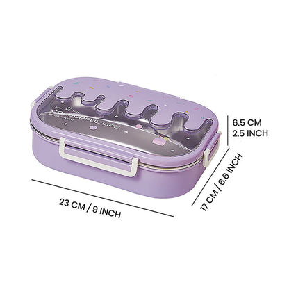 Little Surprise Box Purple Icecream Drip Big Size Stainless Steel Lunch Box with  for Kids & Adults, 1300ml