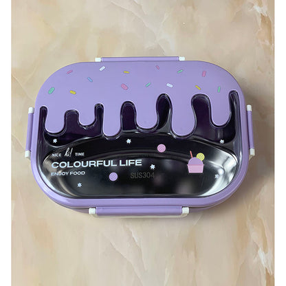 Little Surprise Box Purple Icecream Drip Big Size Stainless Steel Lunch Box with  for Kids & Adults, 1300ml