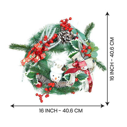 16 inches Double Bow Snowman Face Artificial Christmas wreath for Door Wall & Christmas Décor