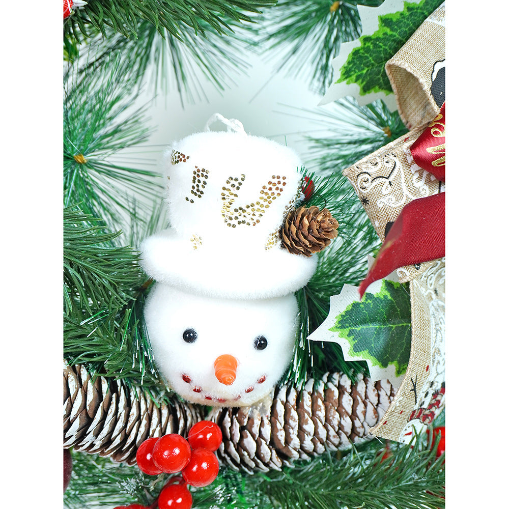 16 inches Double Bow Snowman Face Artificial Christmas wreath for Door Wall & Christmas Décor