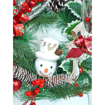 16 inches Double Bow Snowman Face Artificial Christmas wreath for Door Wall & Christmas Décor