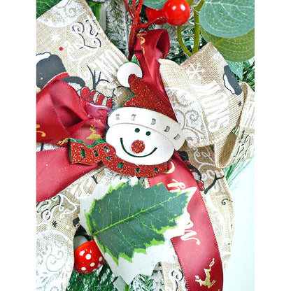 16 inches Double Bow Snowman Face Artificial Christmas wreath for Door Wall & Christmas Décor