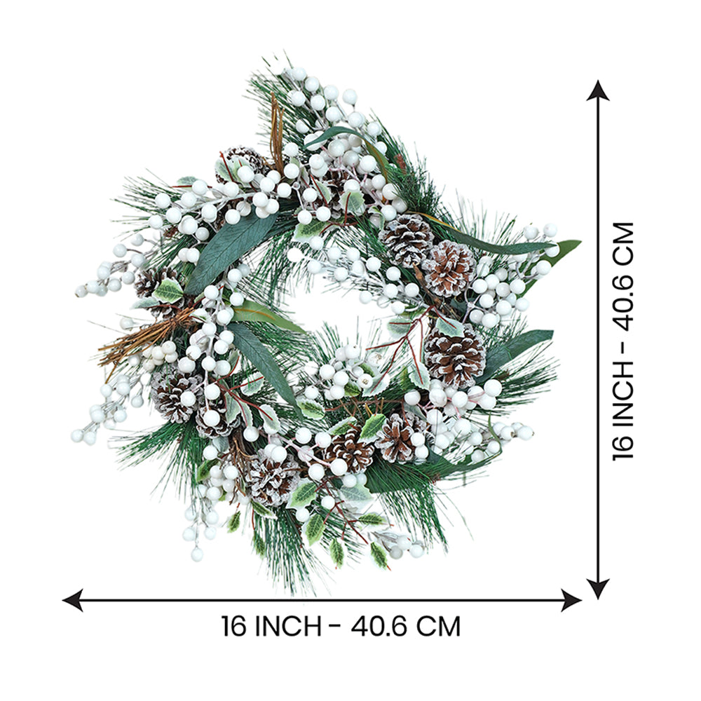 16 inches White Berries Artificial Christmas wreath for Door Wall & Christmas Décor