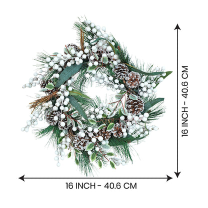 16 inches White Berries Artificial Christmas wreath for Door Wall & Christmas Décor