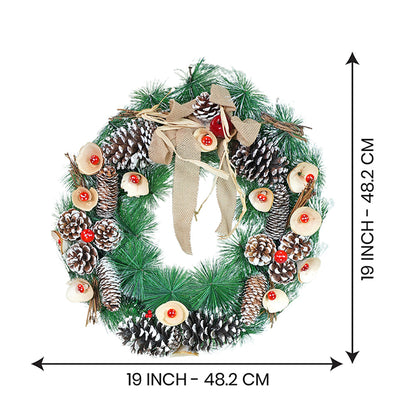 19 inches Mushroom Buds & Bushy Frosty Pinecone Artificial Christmas wreath for Door Wall & Christmas Décor