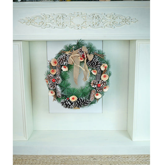 19 inches Mushroom Buds & Bushy Frosty Pinecone Artificial Christmas wreath for Door Wall & Christmas Décor