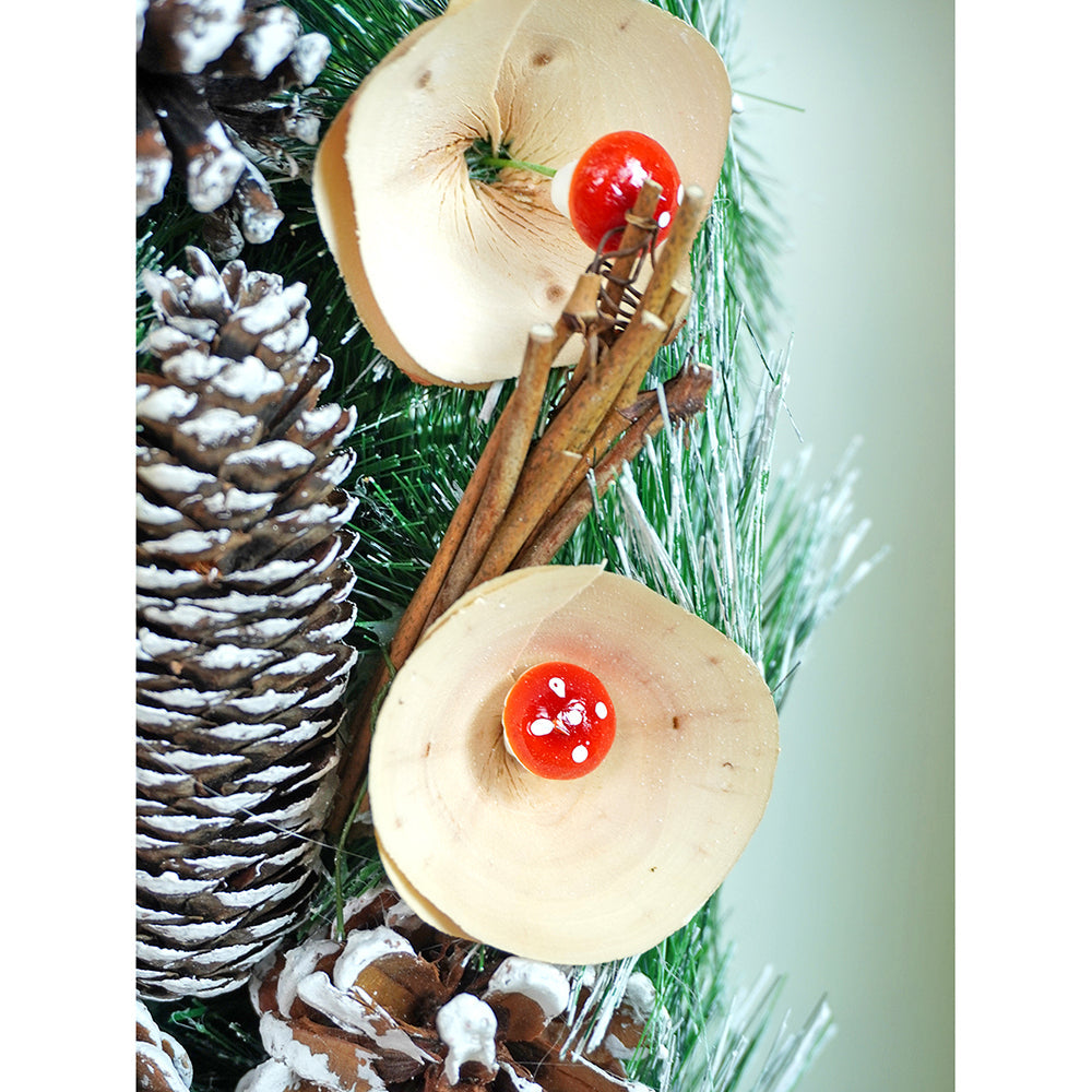 19 inches Mushroom Buds & Bushy Frosty Pinecone Artificial Christmas wreath for Door Wall & Christmas Décor