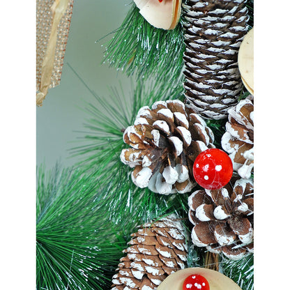 19 inches Mushroom Buds & Bushy Frosty Pinecone Artificial Christmas wreath for Door Wall & Christmas Décor