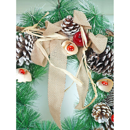 19 inches Mushroom Buds & Bushy Frosty Pinecone Artificial Christmas wreath for Door Wall & Christmas Décor